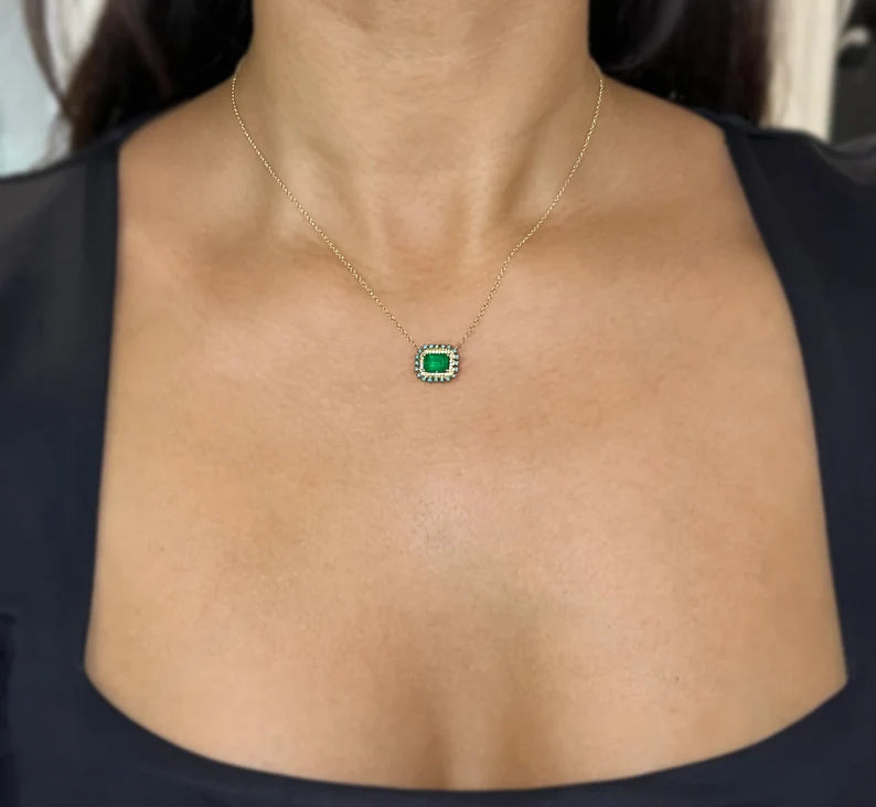 Emerald Turquoise & Diamond Necklace 14k Yellow Gold Natural 2.30 TCW