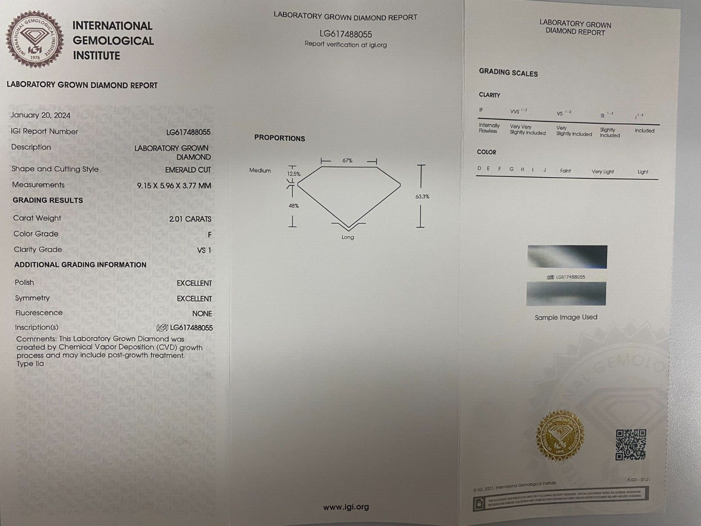 2.01 CT Lab Grown Emerald Cut Diamond Engagement Ring