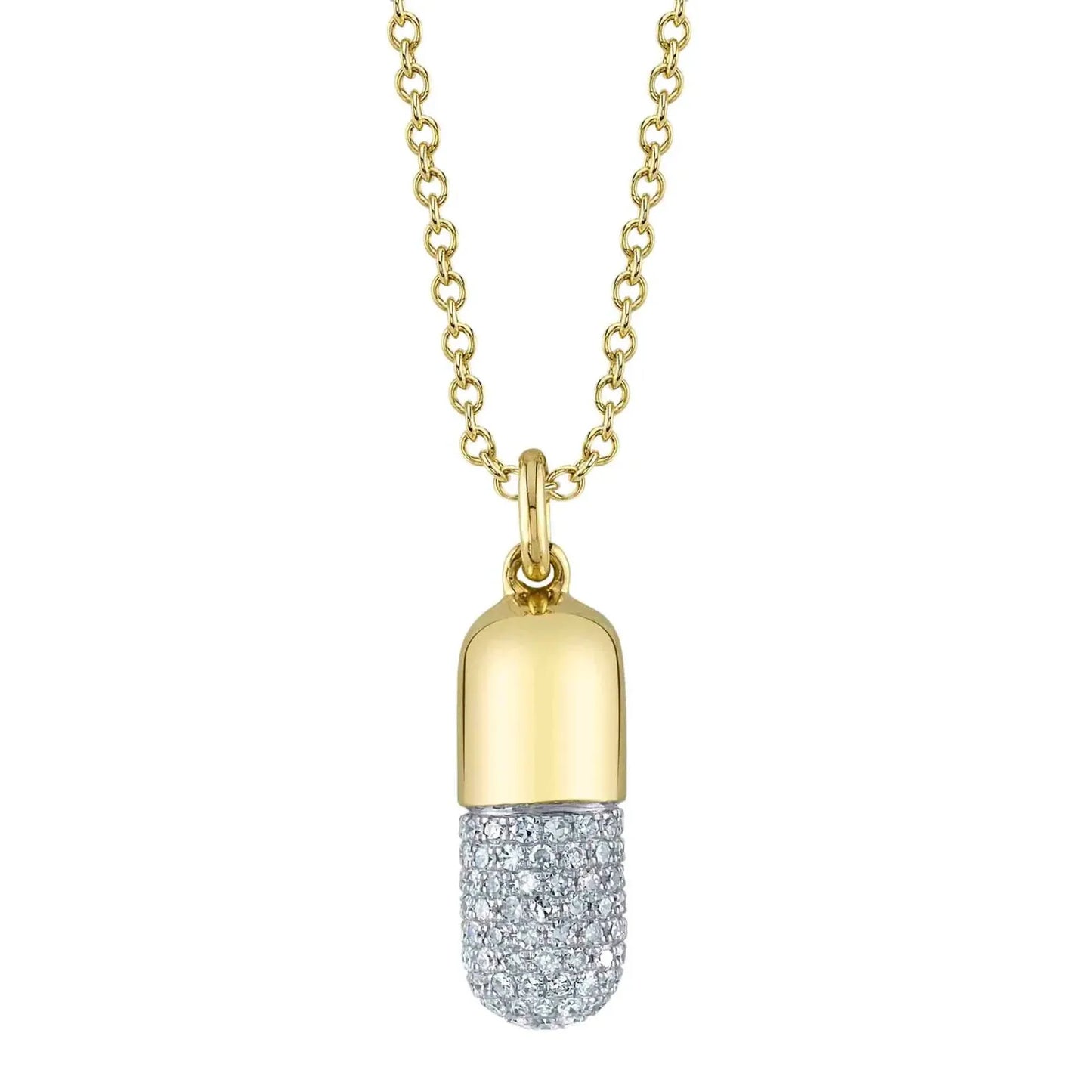 14K Gold Diamond Pill Necklace 0.32 TCW