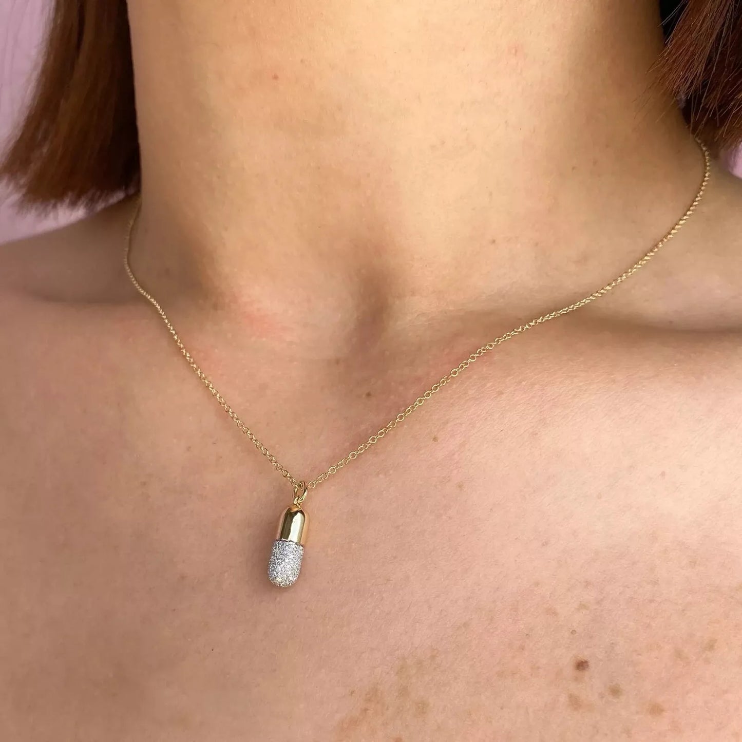 14K Gold Diamond Pill Necklace 0.32 TCW