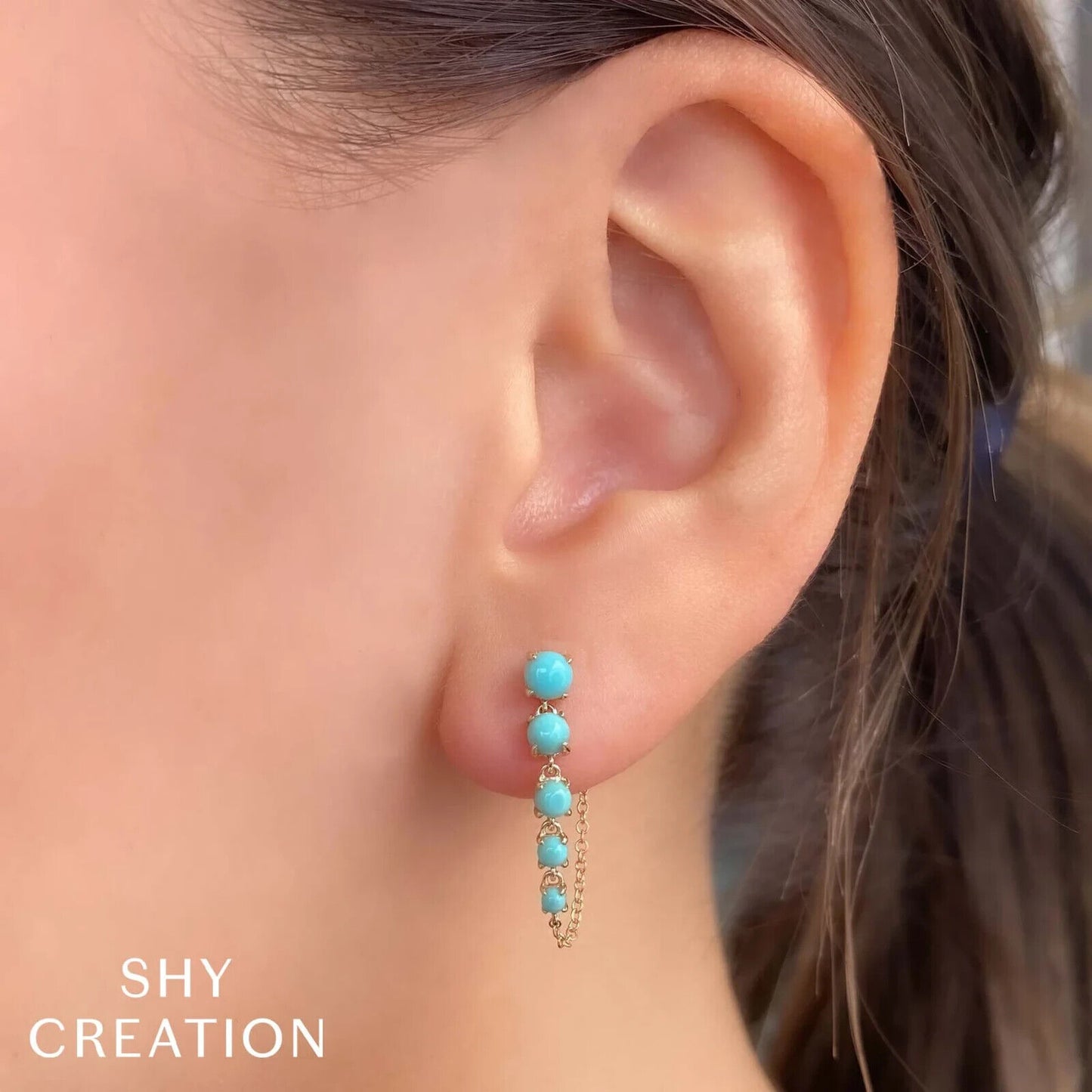 14K Gold Turquoise Chain Earrings