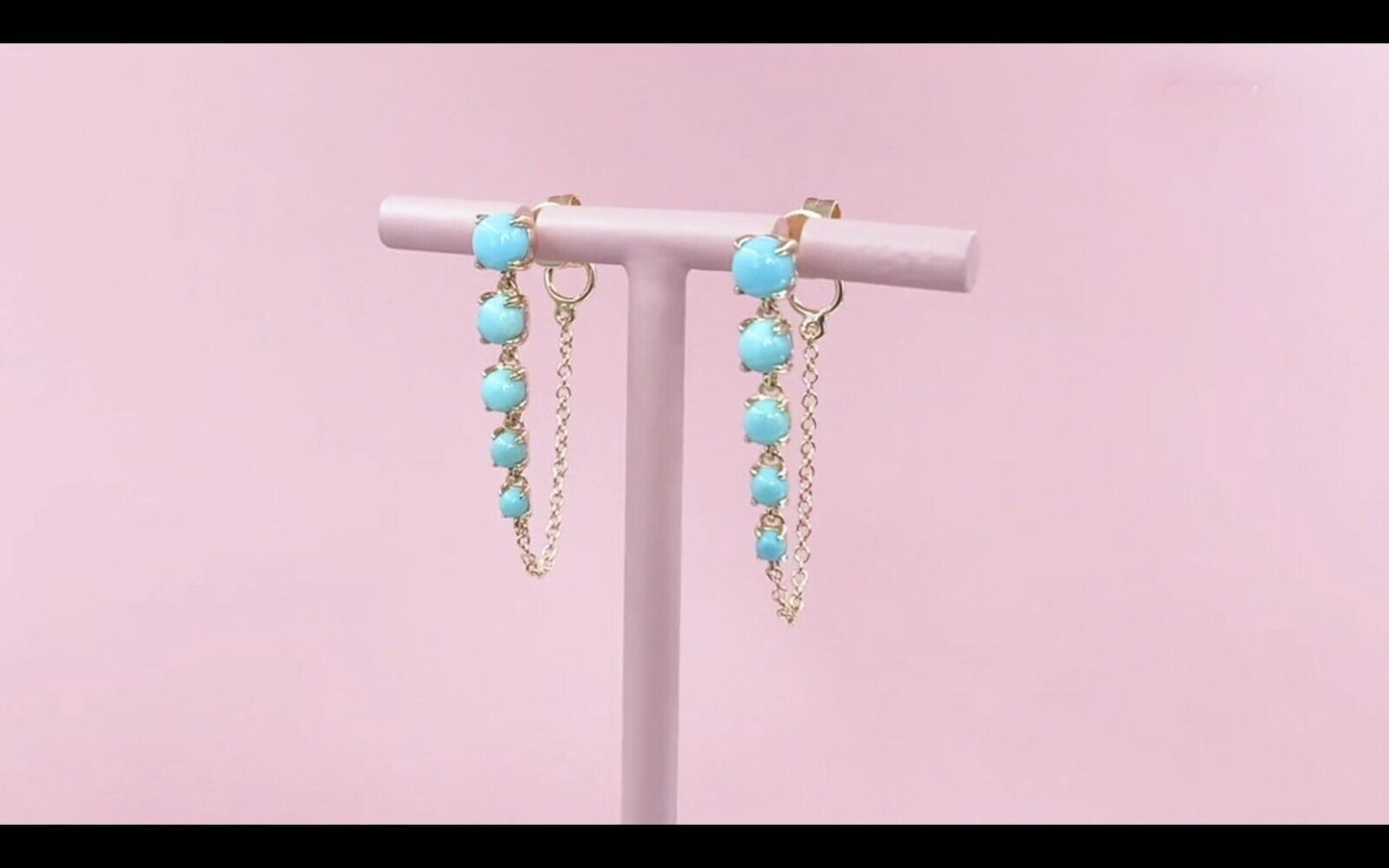 14K Gold Turquoise Chain Earrings