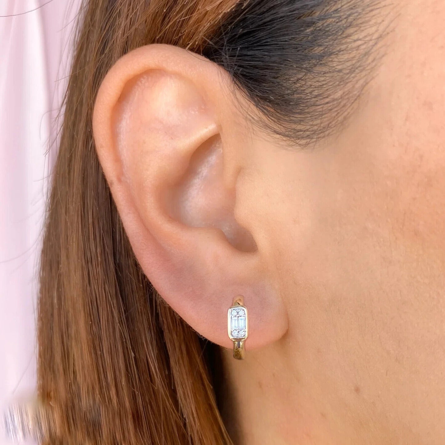 14K Gold Diamond Huggie Earrings