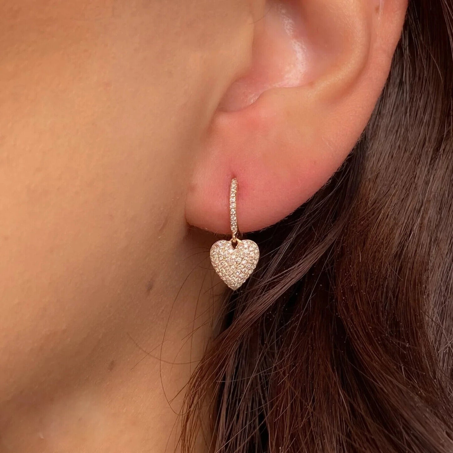 14K Gold Diamond Heart Earrings