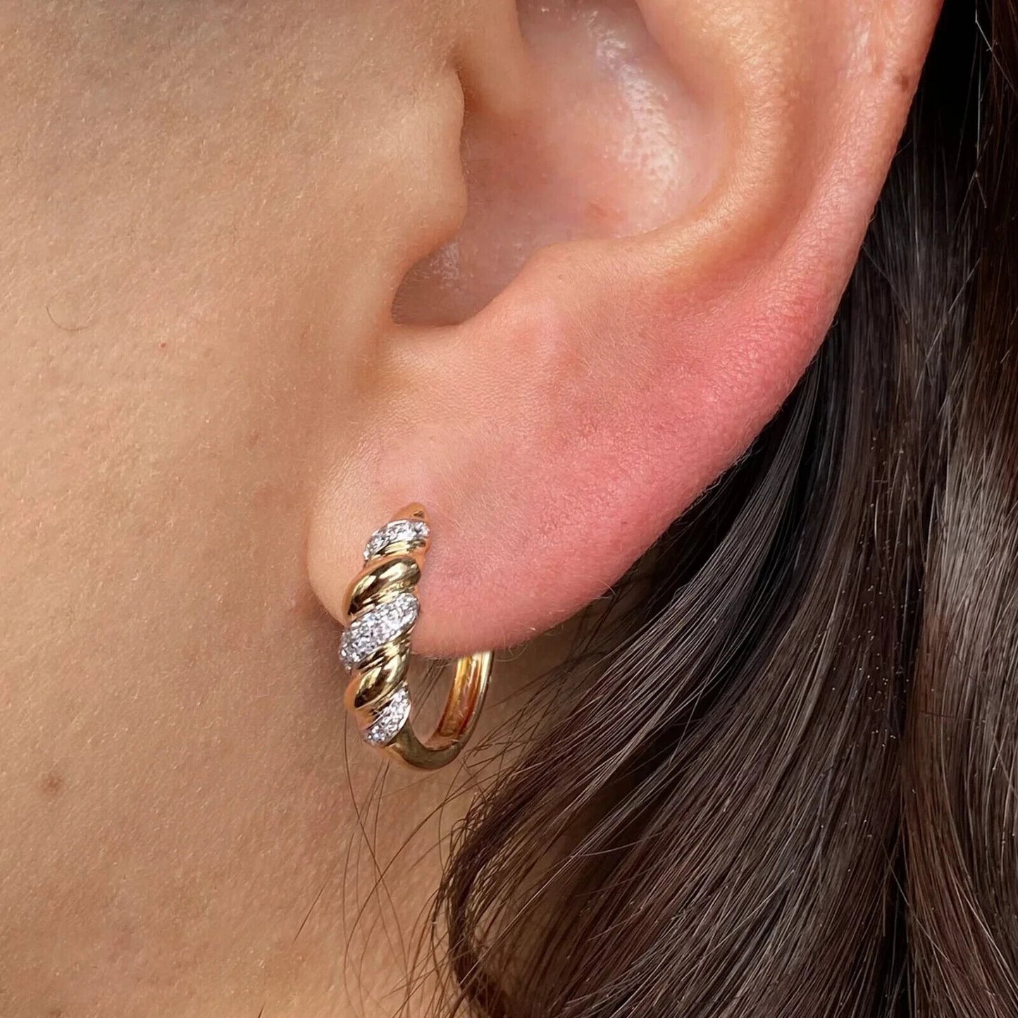 14K Gold Diamond Hoop Earrings