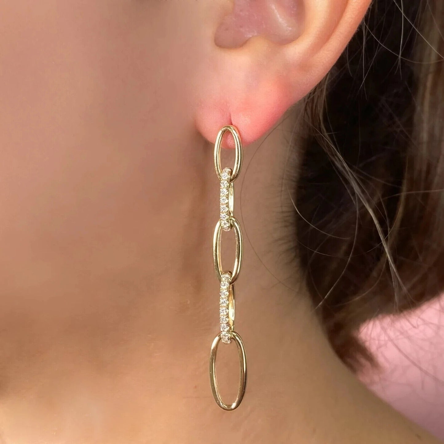 14K Gold Diamond Chain Link Earrings