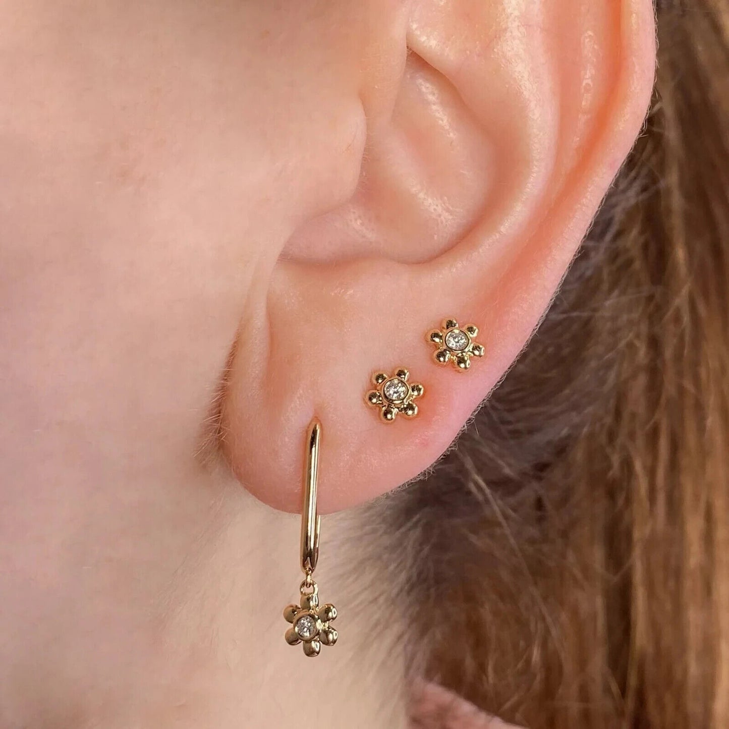 14K Gold Diamond Flower Earrings