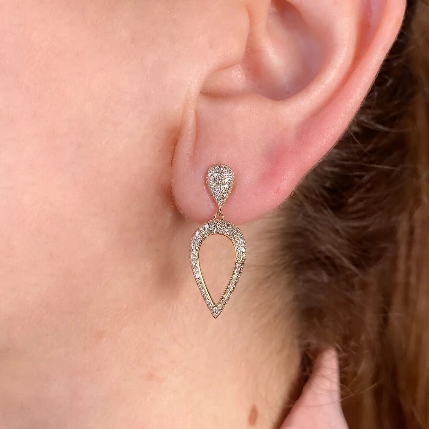 14K Gold Diamond Pave Teardrop Earrings