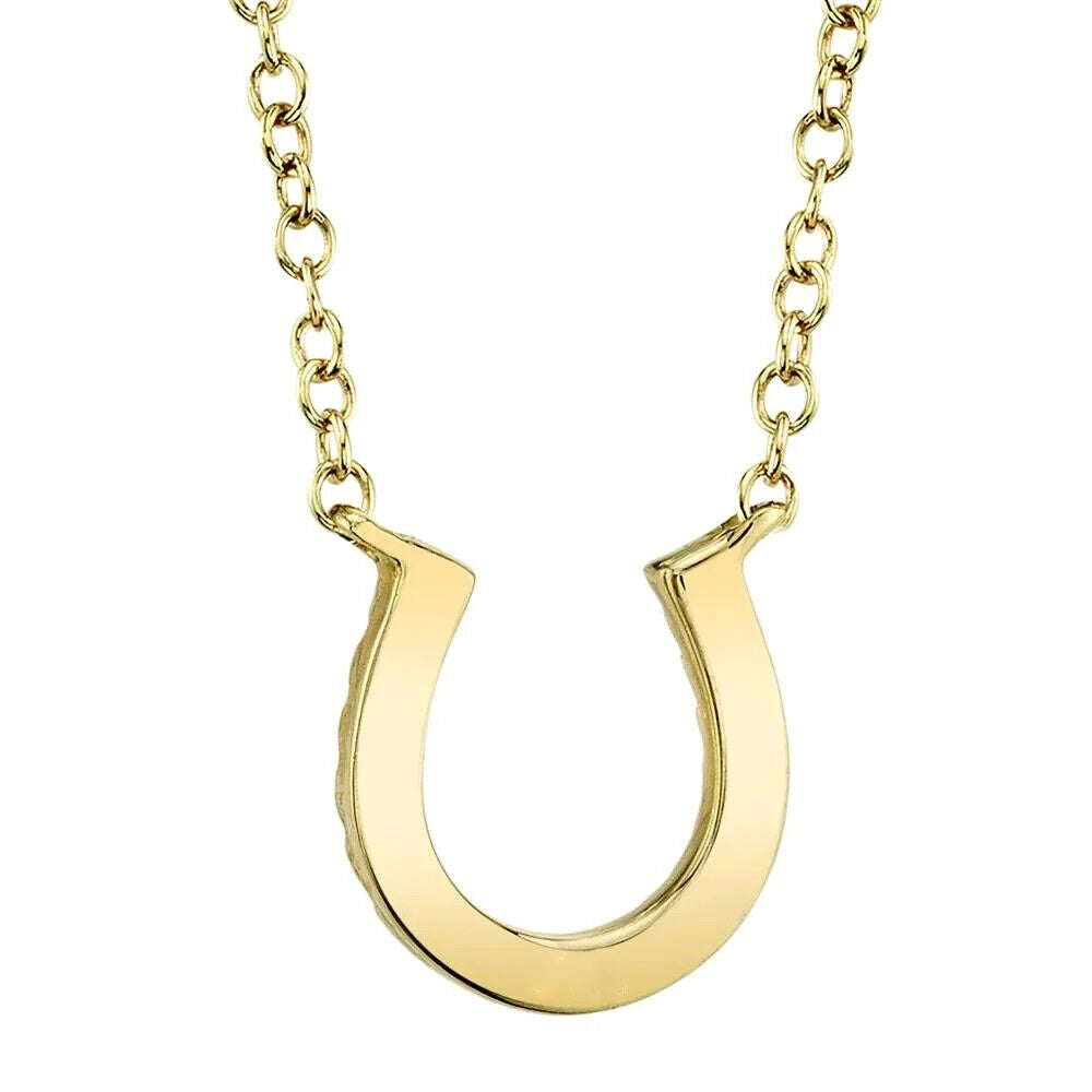 14K Gold Diamond Horseshoe Pendant Necklace