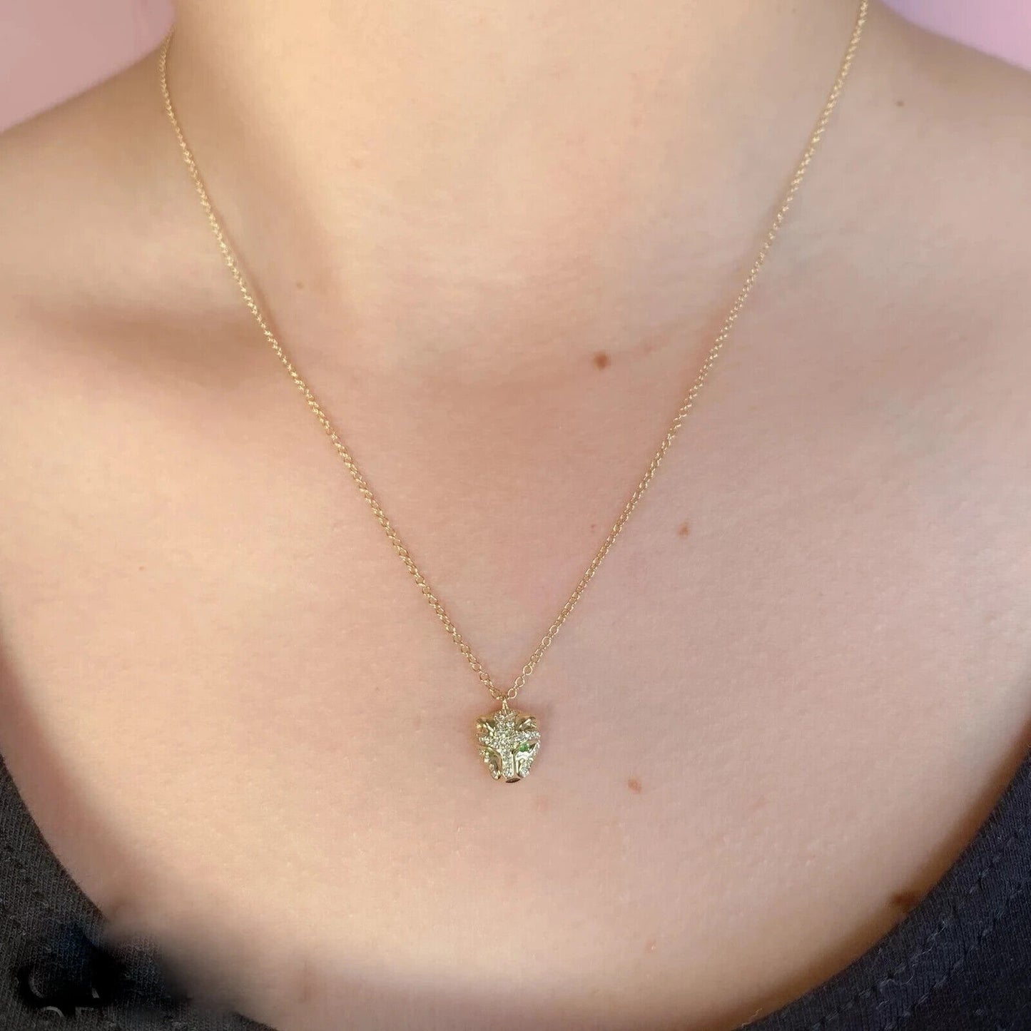 14K Gold Diamond Emerald Panther Necklace