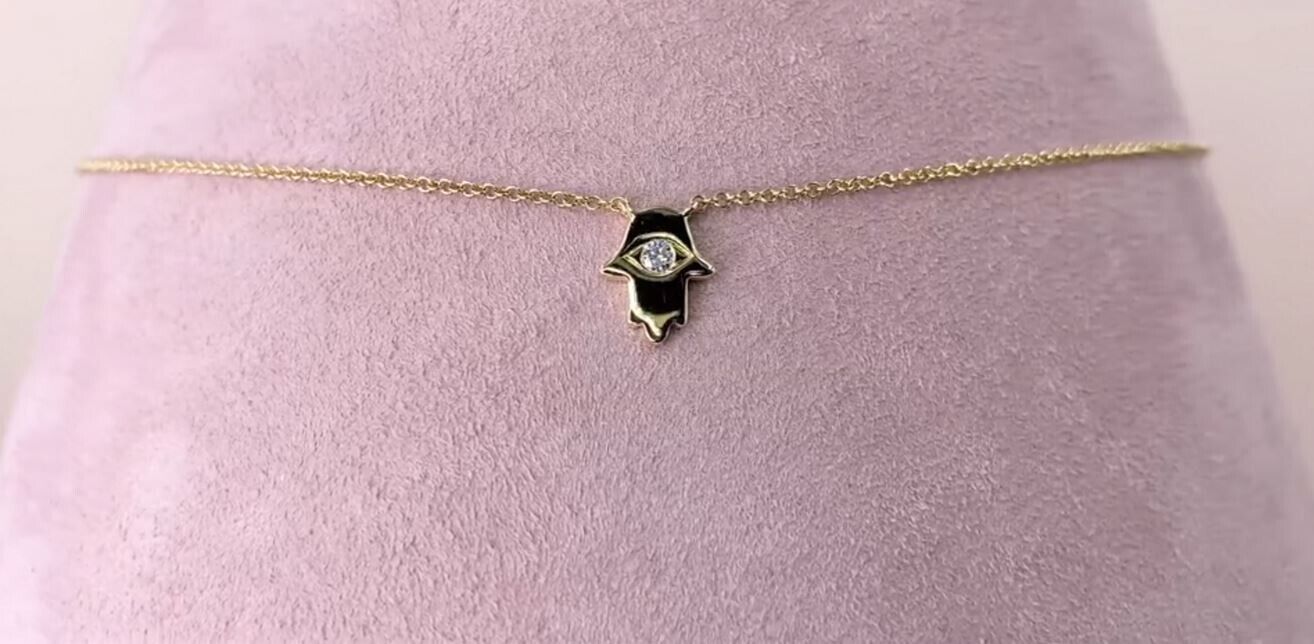 14K Gold Diamond Hamsa Necklace
