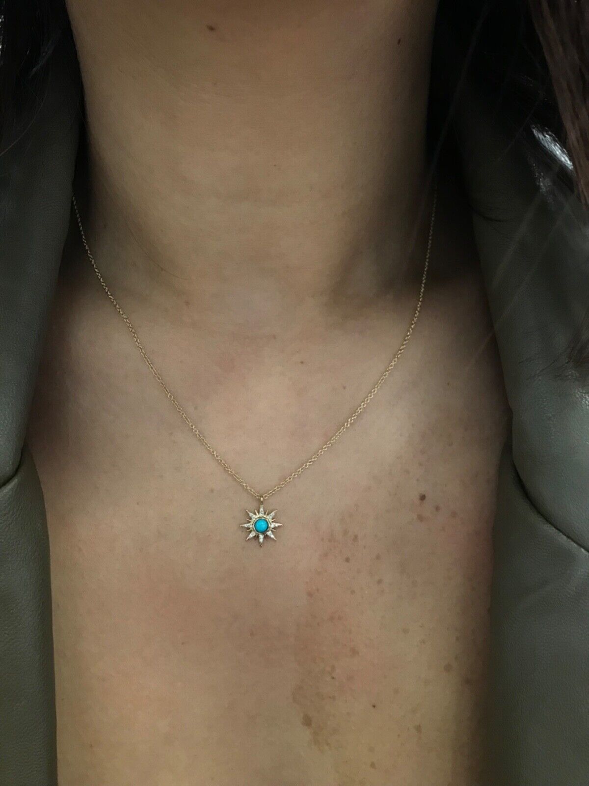 14K Gold Diamond Turquoise Star Necklace
