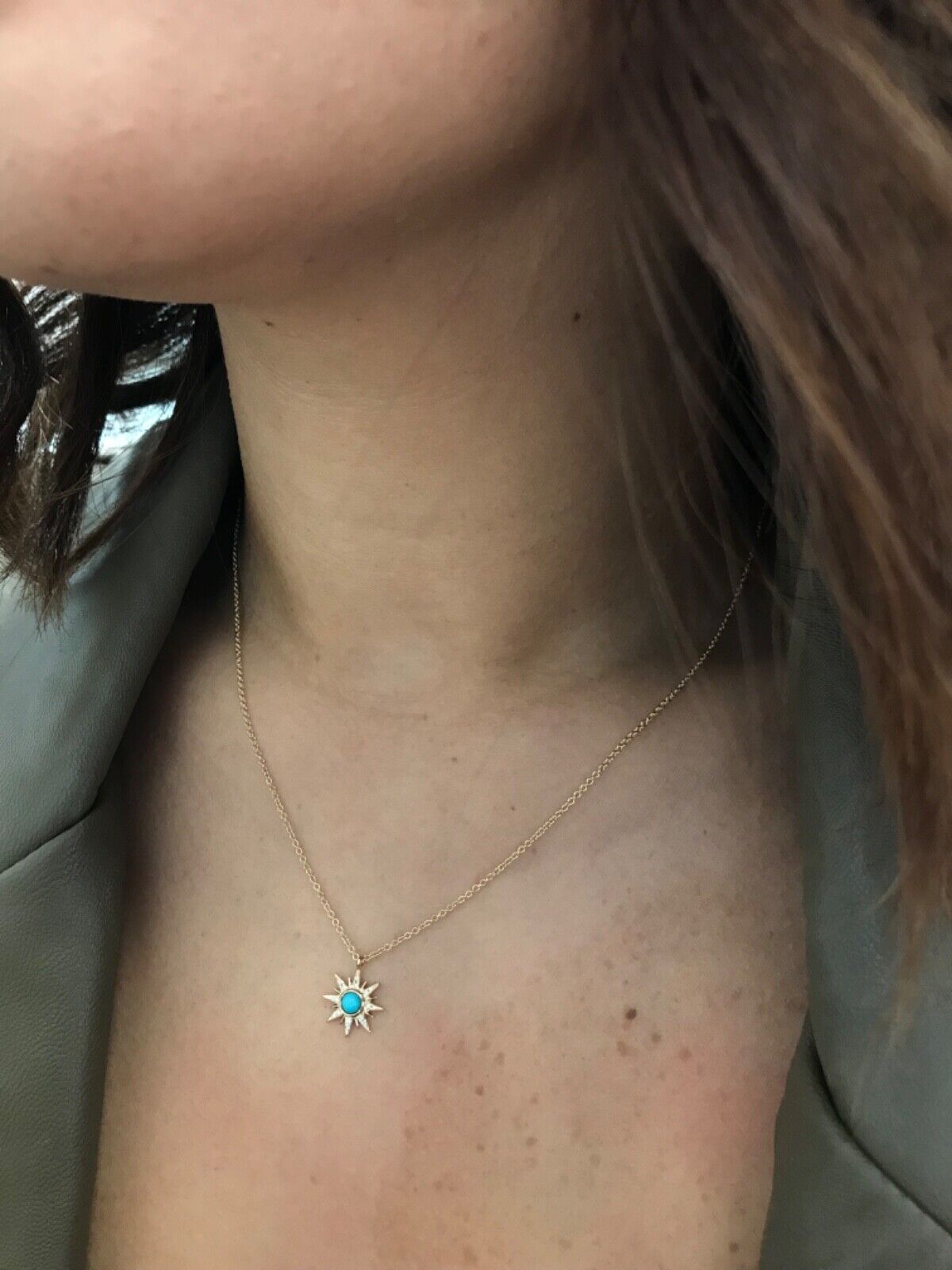 14K Gold Diamond Turquoise Star Necklace