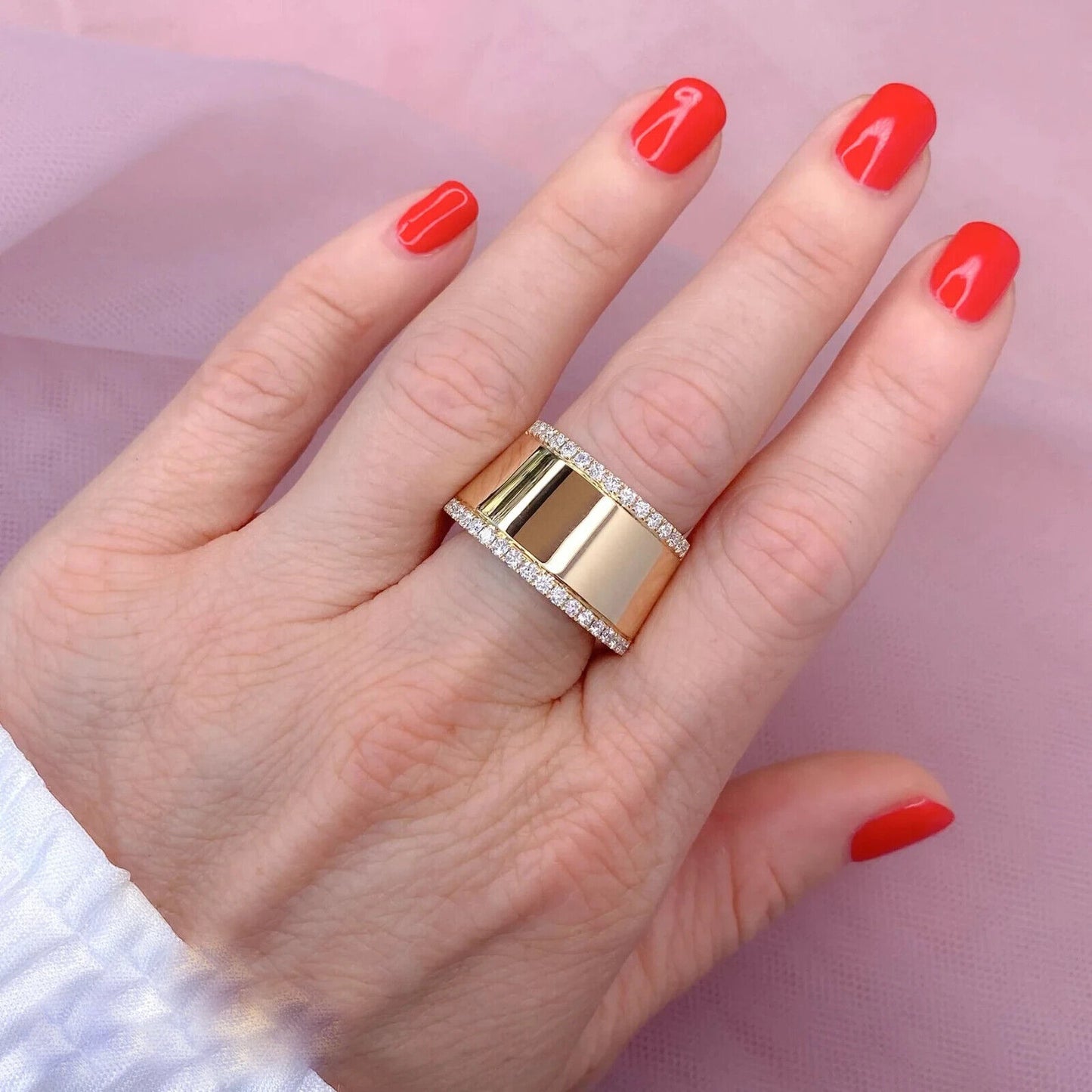14K Gold Wide Diamond Ring