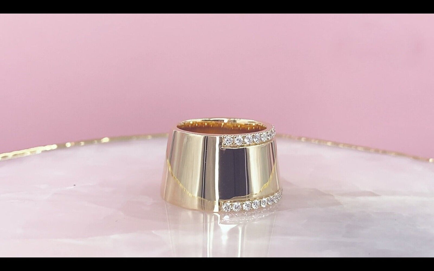 14K Gold Wide Diamond Ring