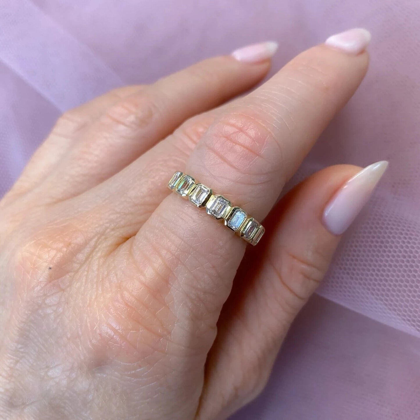 14K Gold Emerald Cut Diamond Eternity Ring