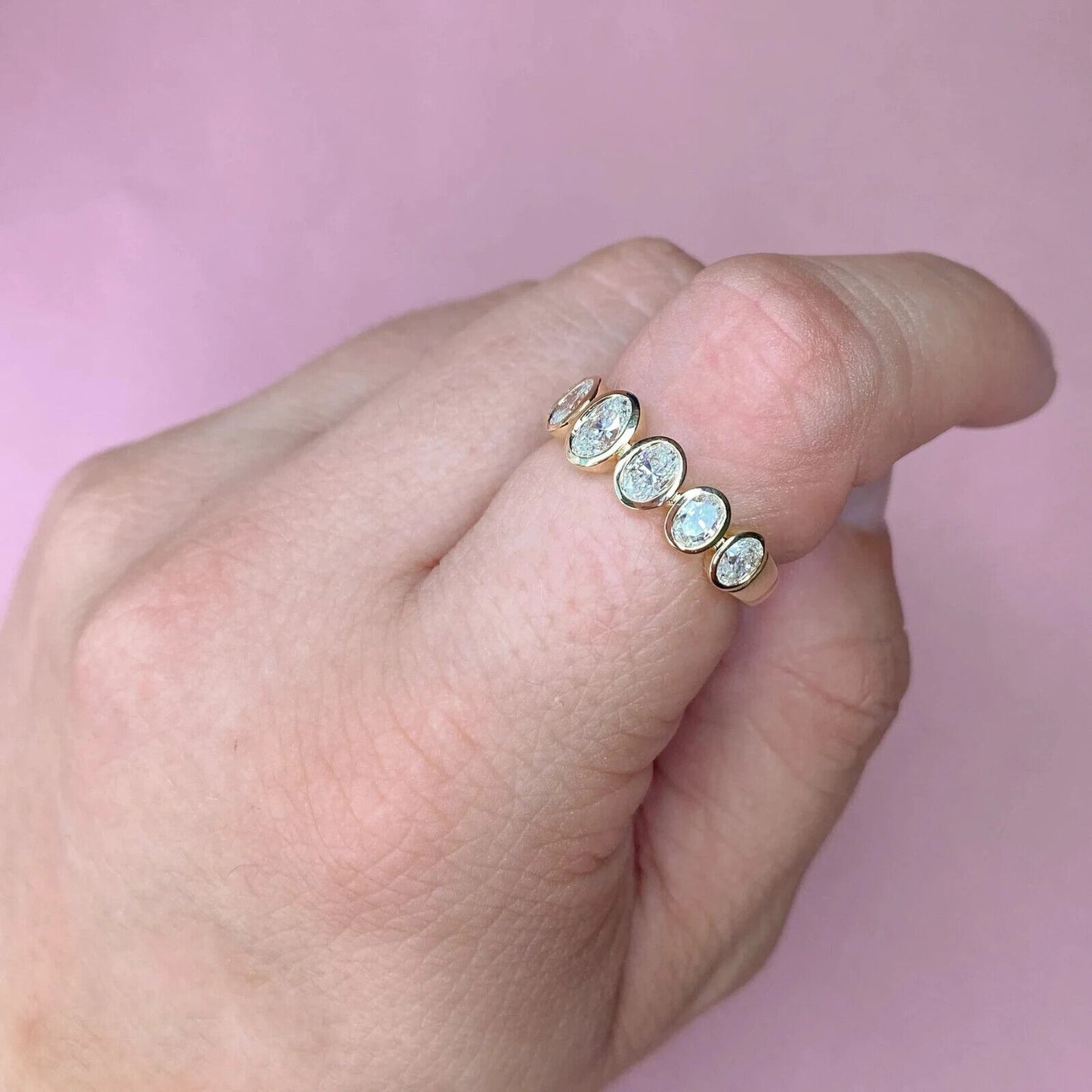 14K Gold Oval Diamond Bezel Ring