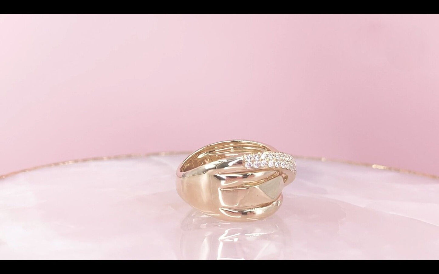 14K Gold Diamond Crossover Bridge X Ring
