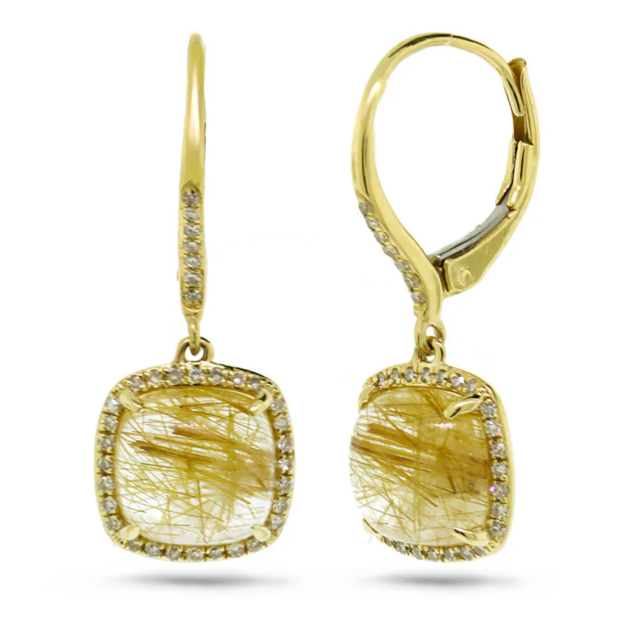 14K Yellow Gold 5.00 CTW Golden Line Quartz Diamond Earrings