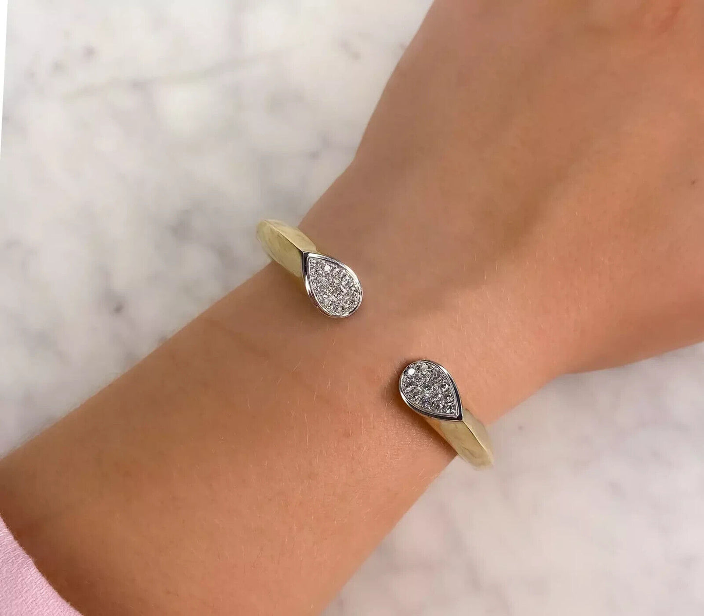 14K Gold Diamond Open Bangle