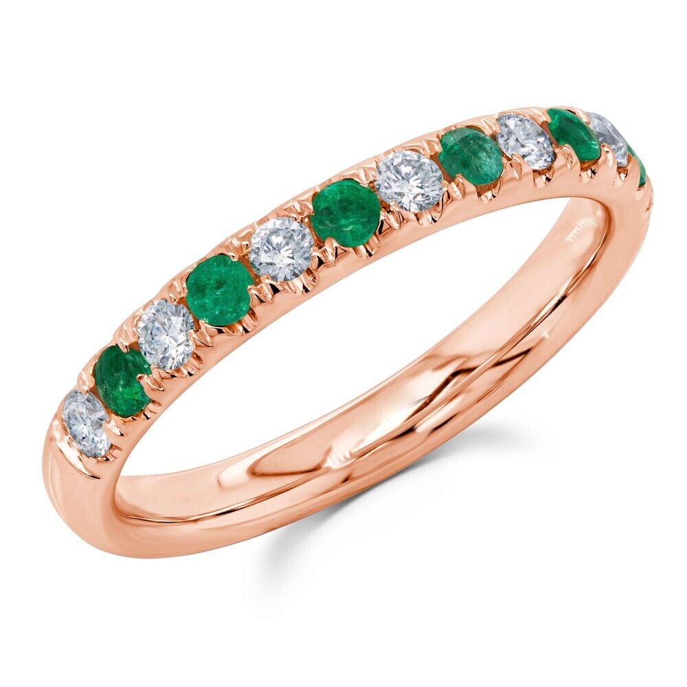 14K Gold Diamond Emerald Band