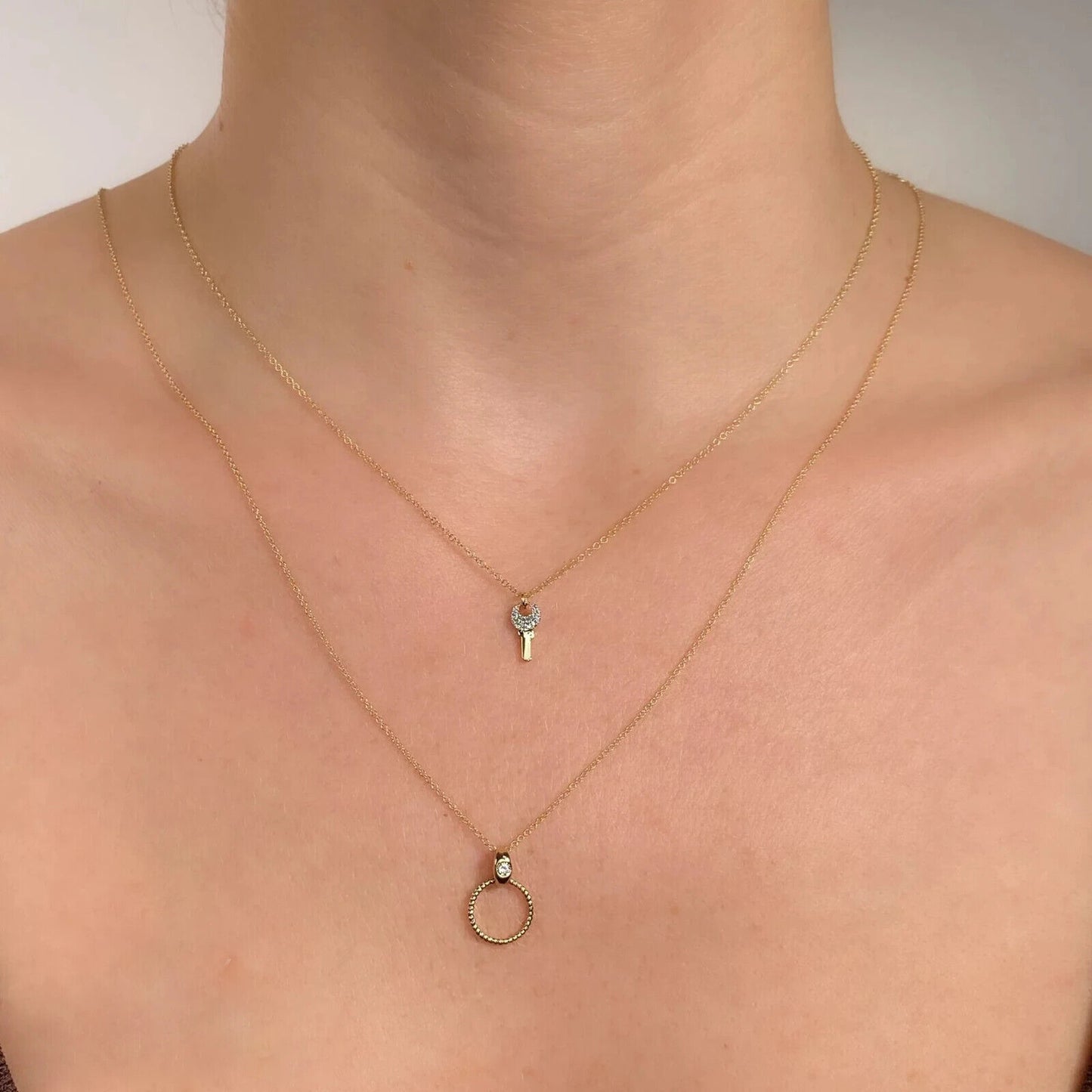 14K Gold Diamond Key Necklace