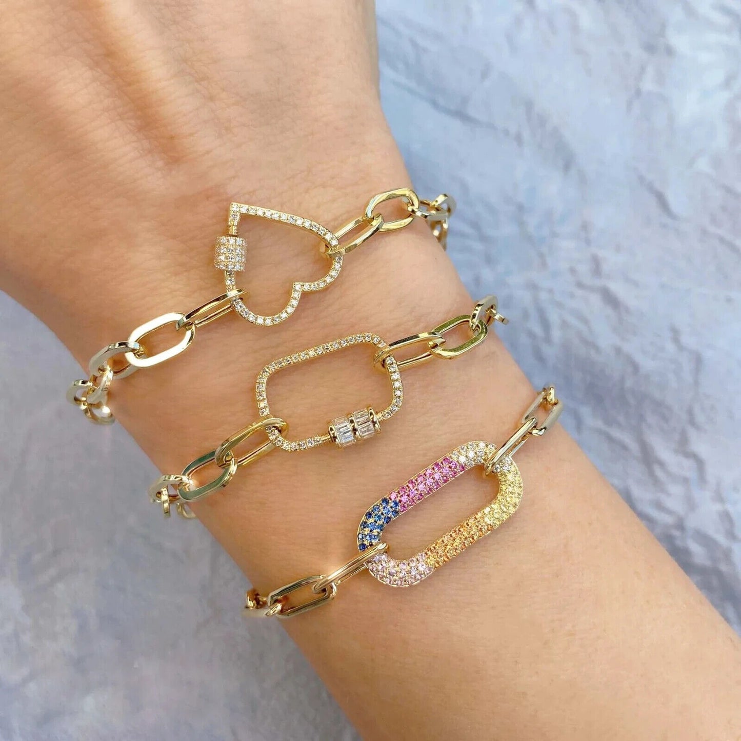 14K Gold Diamond Rainbow Gemstone Paperclip Bracelet