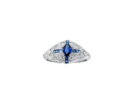 Art Deco Oval Sapphire Diamond Platinum Ring