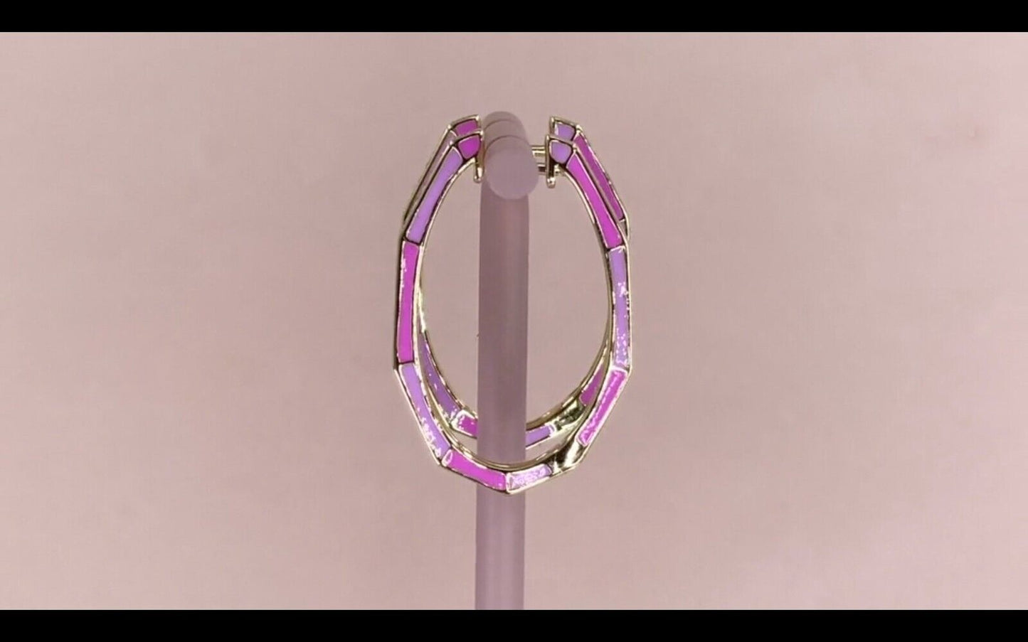 14K Gold Pink Enamel Diamond Oval Hoop Earrings
