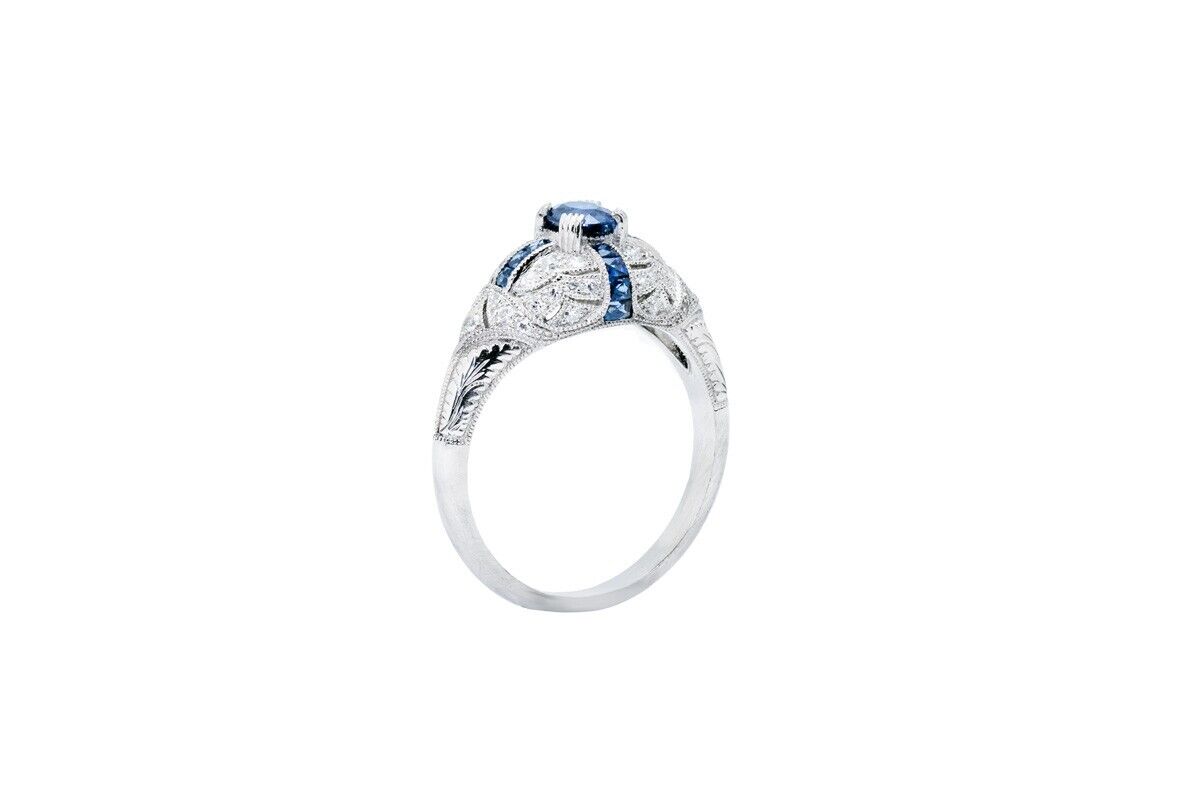 Art Deco Oval Sapphire Diamond Platinum Ring