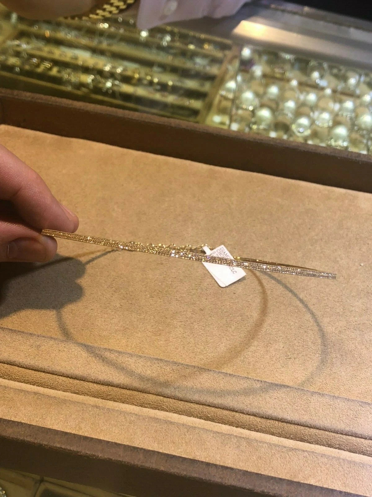 0.77CT 14K Yellow Gold Natural Round Diamond Pave Choker Necklace Adjustable 2mm