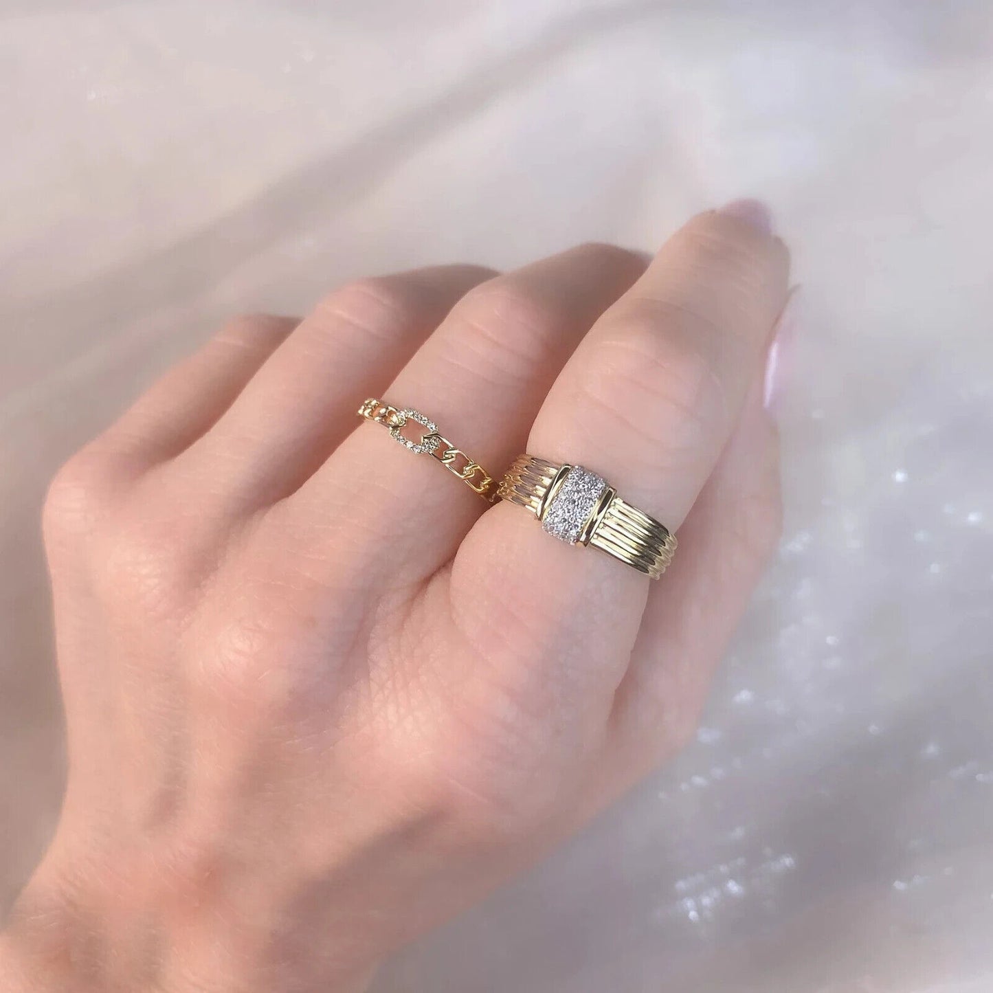 14K Gold Diamond Link Ring