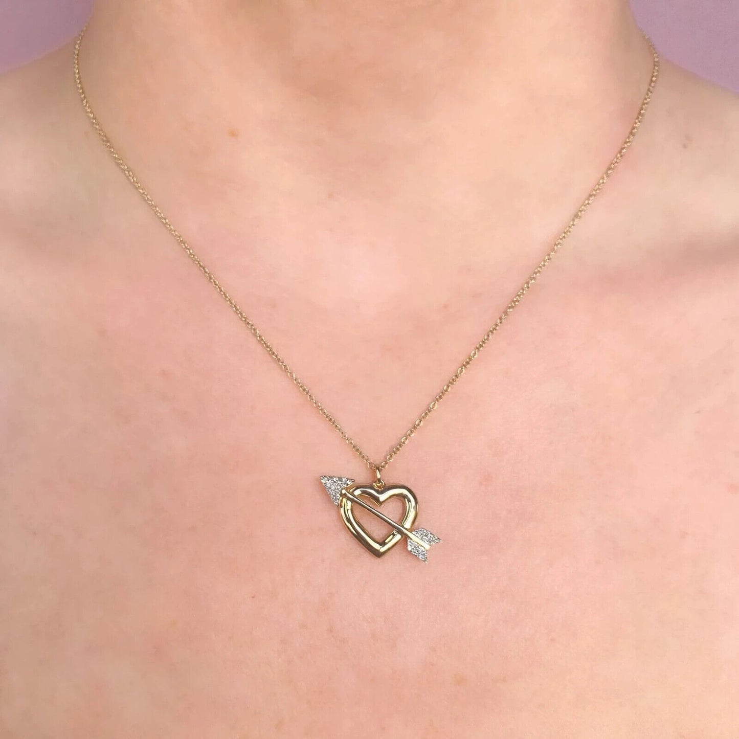 14K Gold Diamond Heart & Arrow Necklace