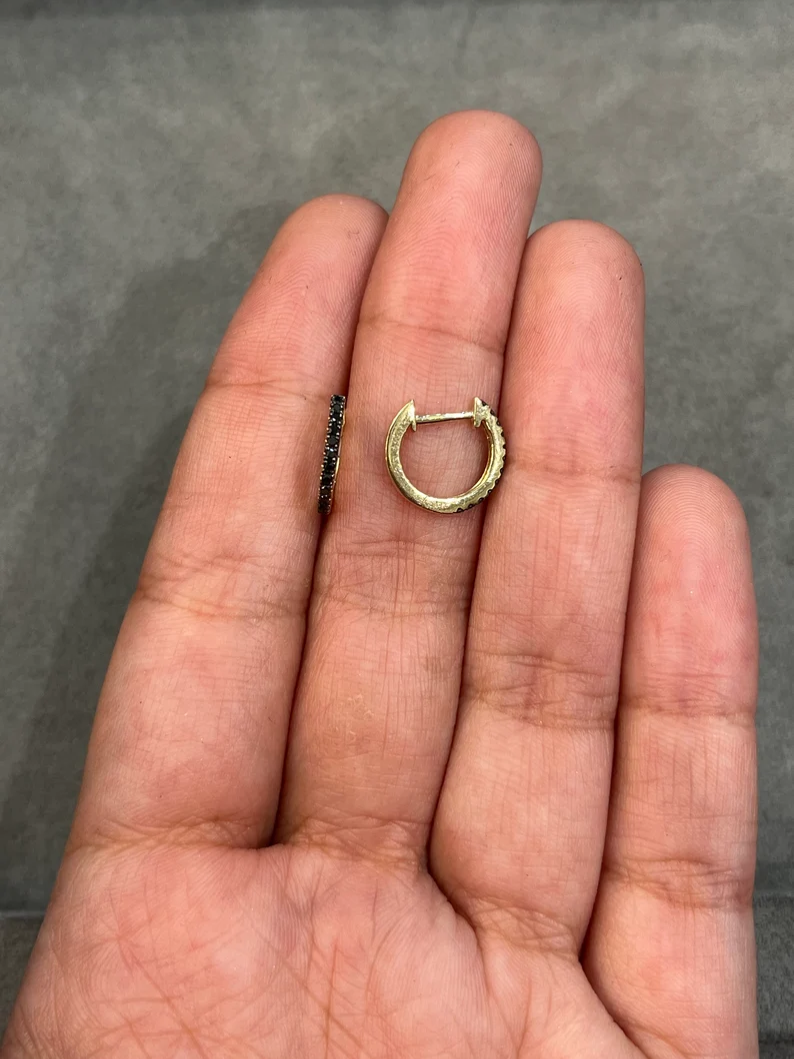 14K Gold Diamond Black Huggie Earrings
