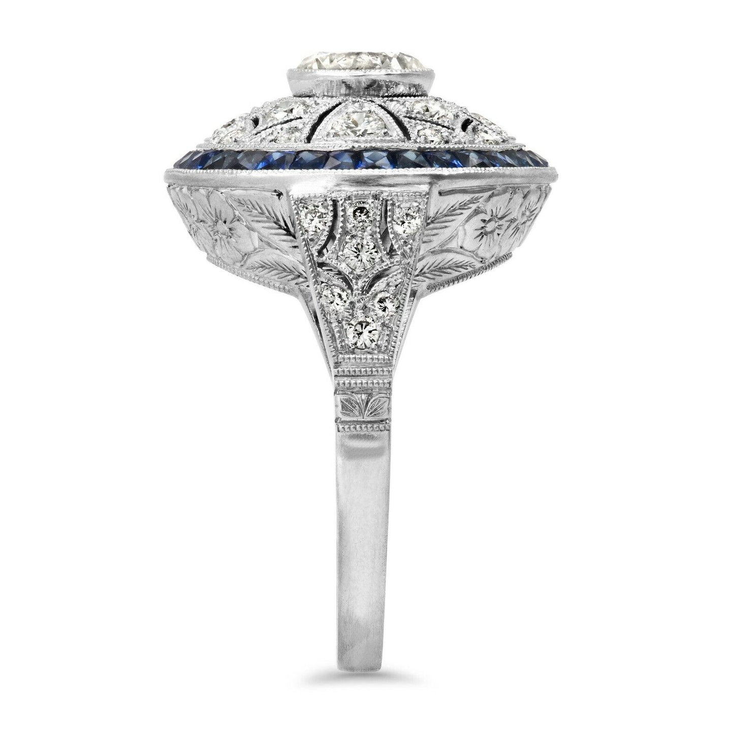 Art Deco Blue Sapphire Diamond Engagement Ring Antique Inspired