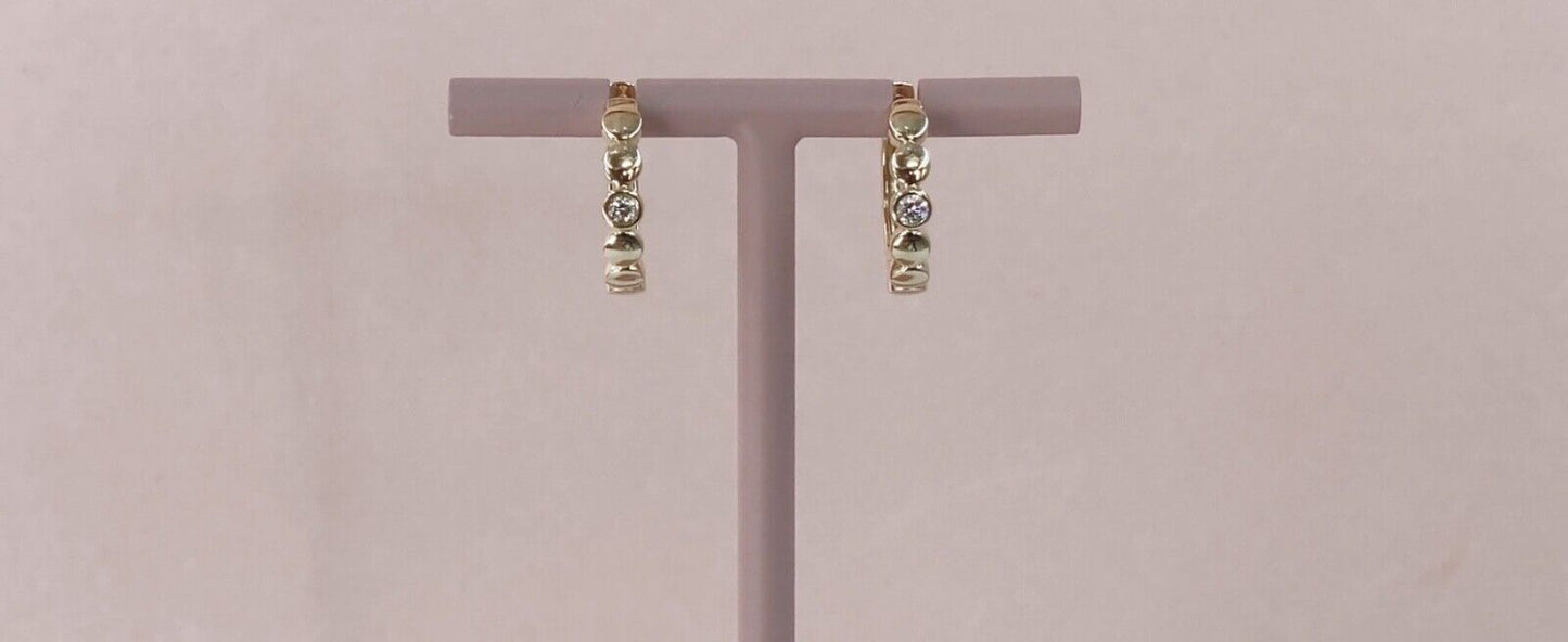 14K Gold Diamond Bezel Huggie Earrings
