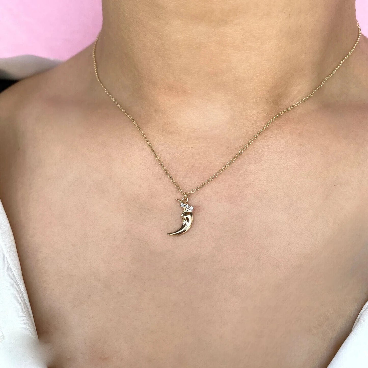 14K Gold Crescent Moon Diamond Necklace