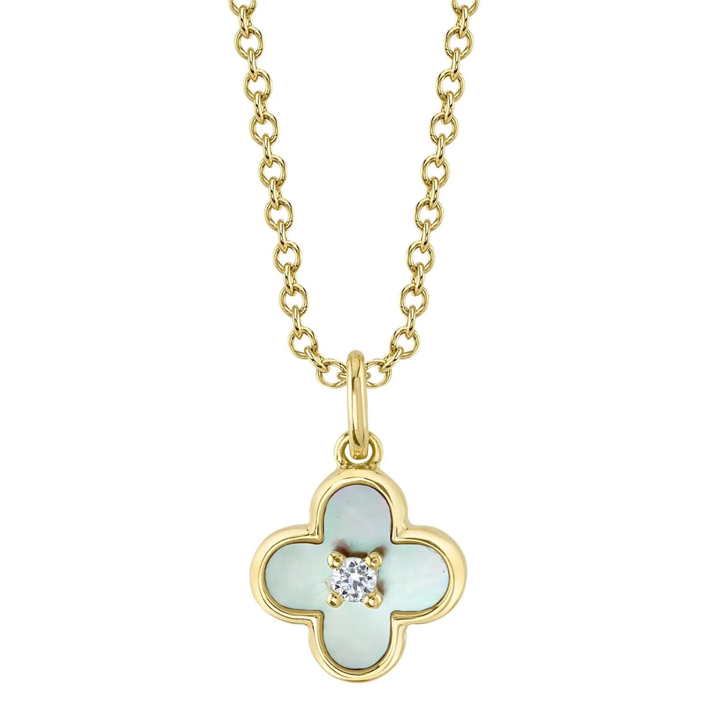 14K Gold Diamond Mother Of Pearl Necklace