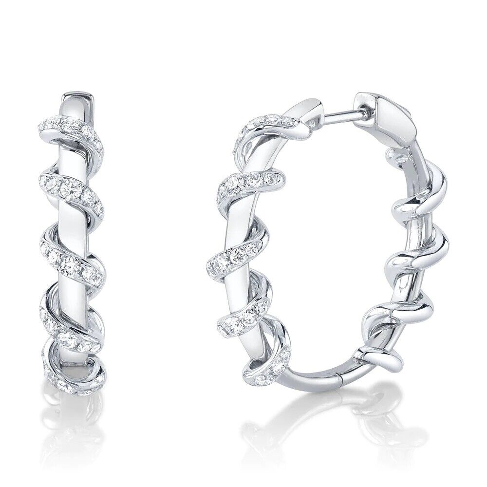 14k Gold Diamond Spiral Hoop Earrings