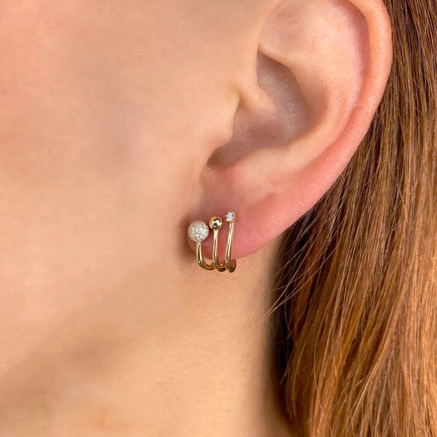 14K Gold Diamond Cuff Earrings