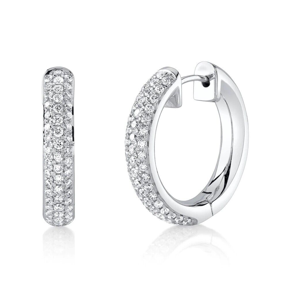 14K Gold Diamond Pave Hoop Earrings