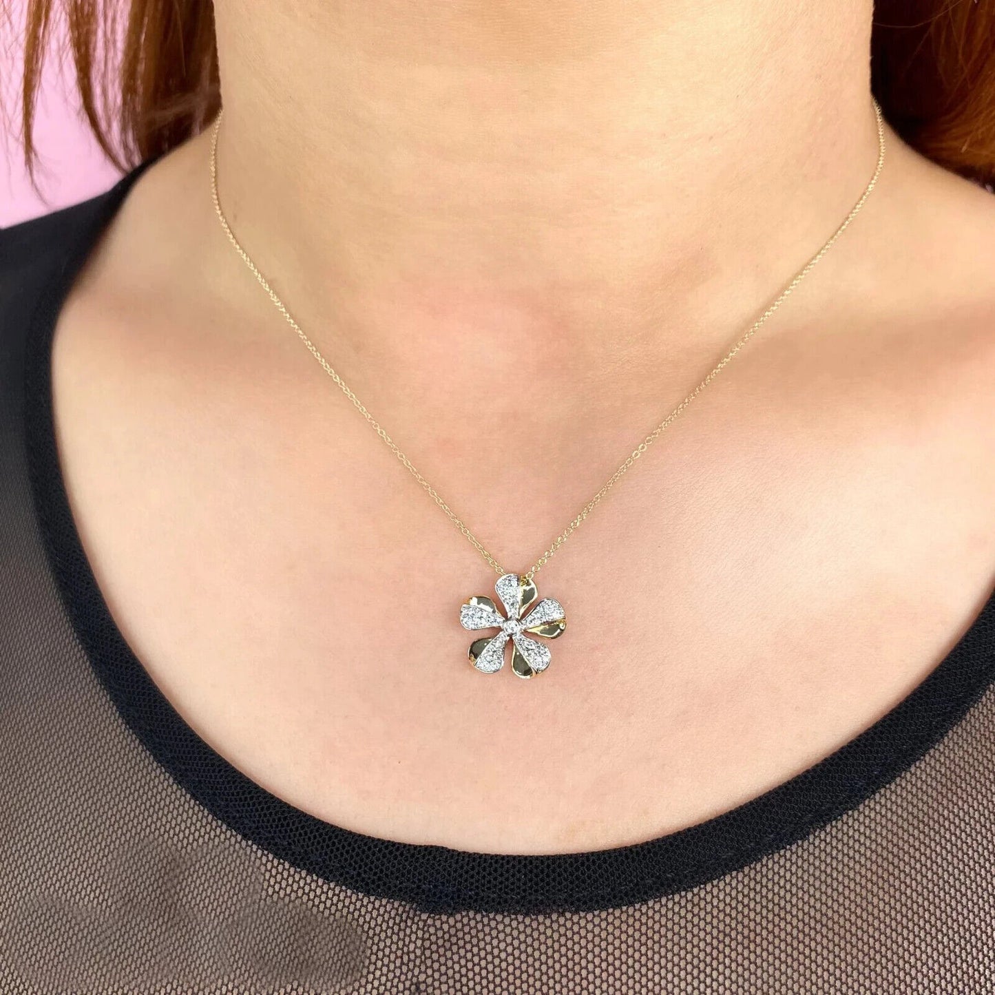 14K Gold Diamond Flower Necklace