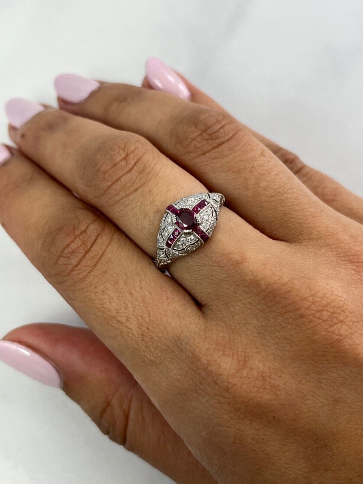 Art Deco Ruby Diamond Platinum Ring