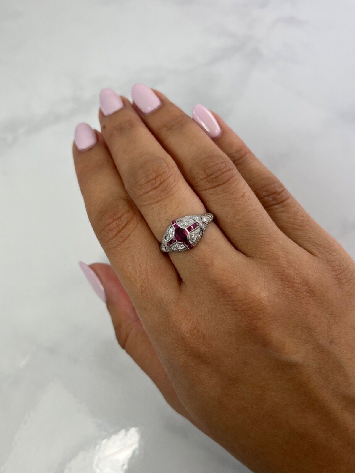 Art Deco Ruby Diamond Platinum Ring