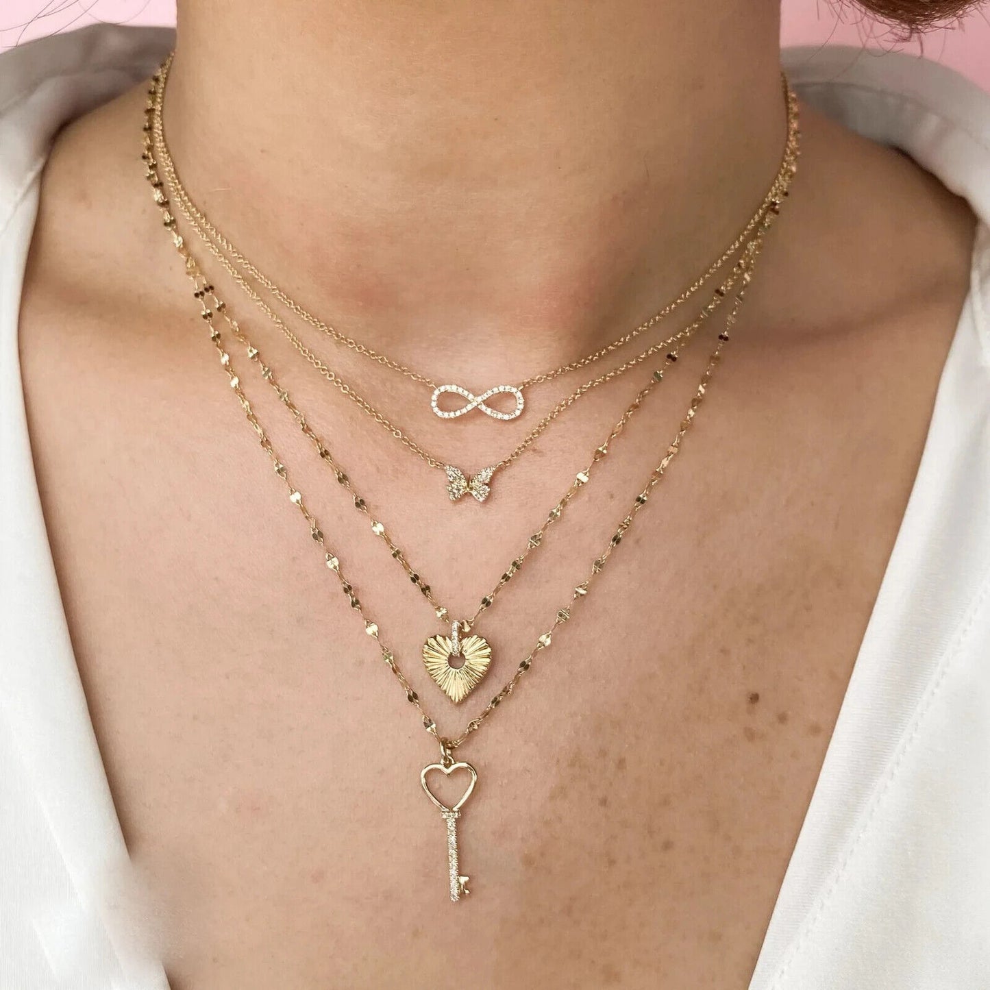 14K Gold Diamond Heart Key Necklace
