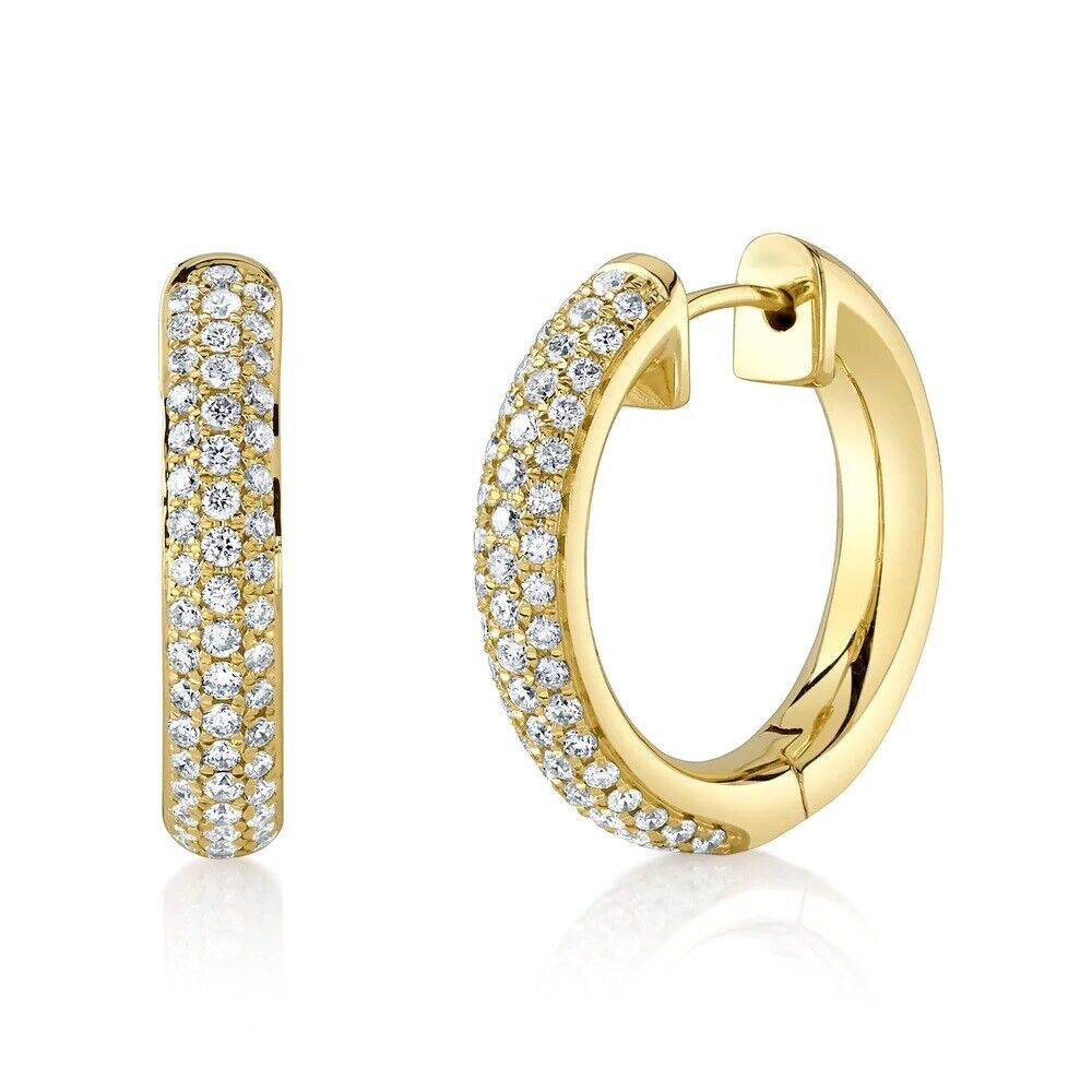 14K Gold Diamond Pave Hoop Earrings