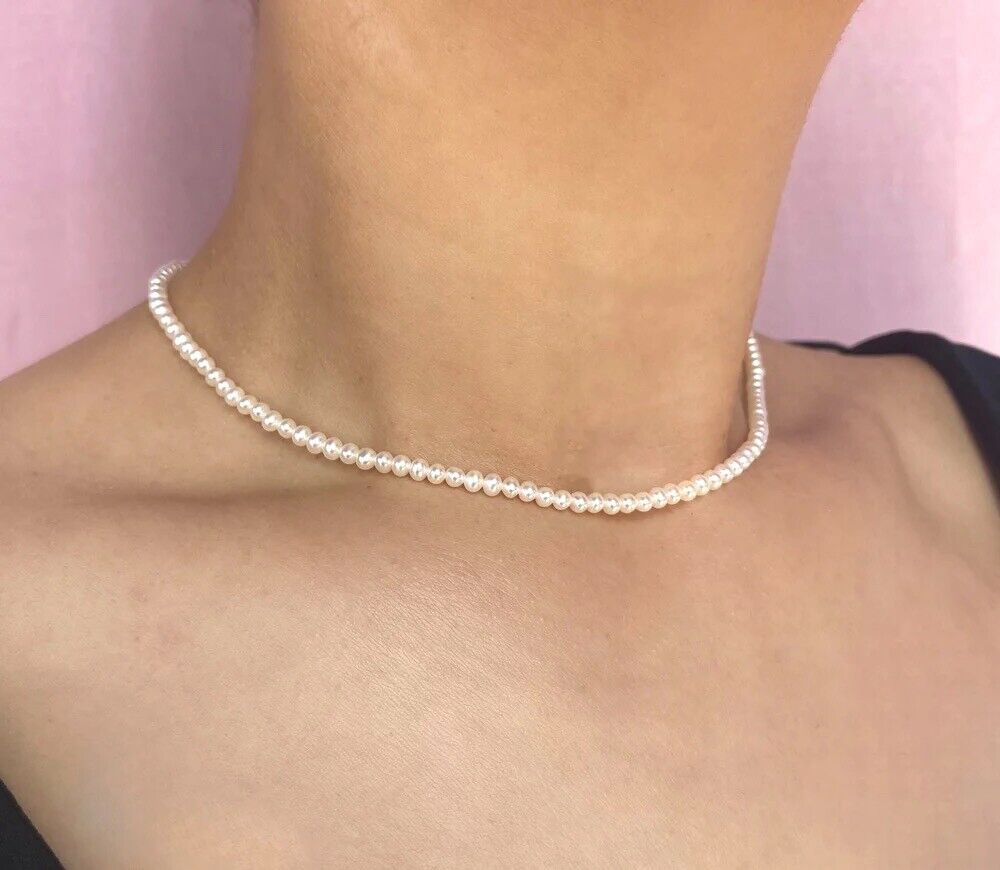 14K Gold Pearl Tennis Necklace