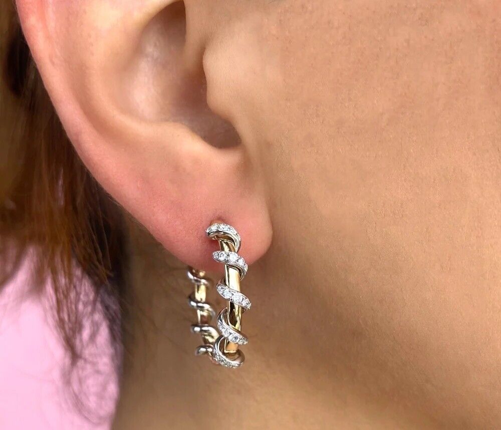 14k Gold Diamond Spiral Hoop Earrings