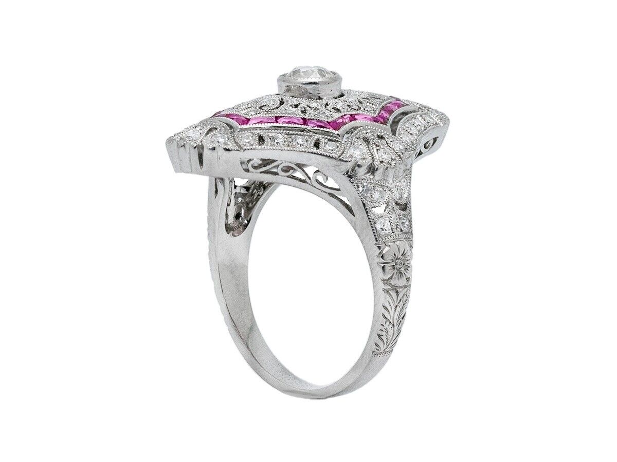 Ruby And Diamond Platinum Art Deco Ring