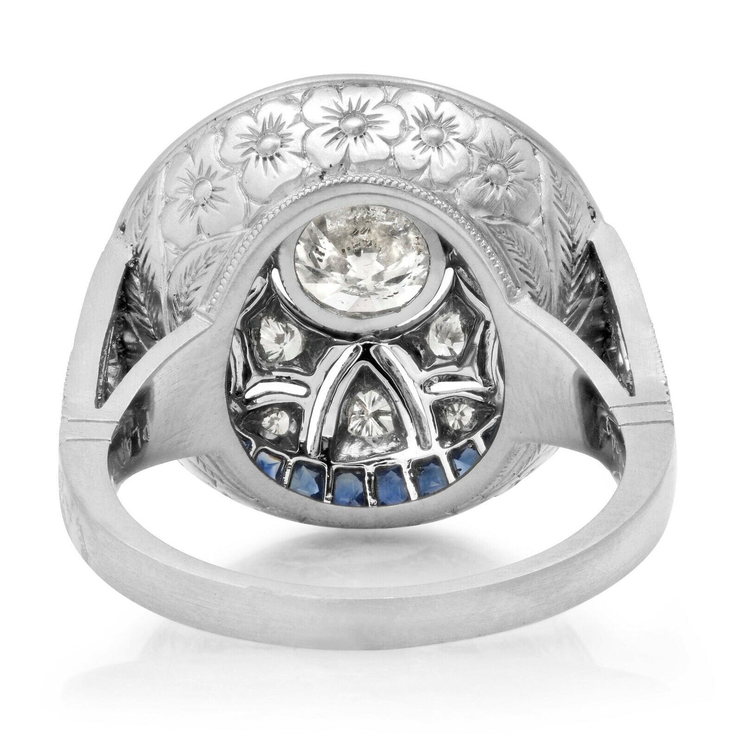Art Deco Blue Sapphire Diamond Engagement Ring Antique Inspired
